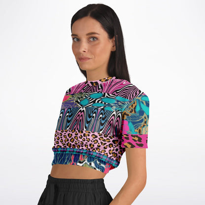 Plumed Horse Vibrant Zebra Eco-Poly Short Sleeve Cropped Pullover