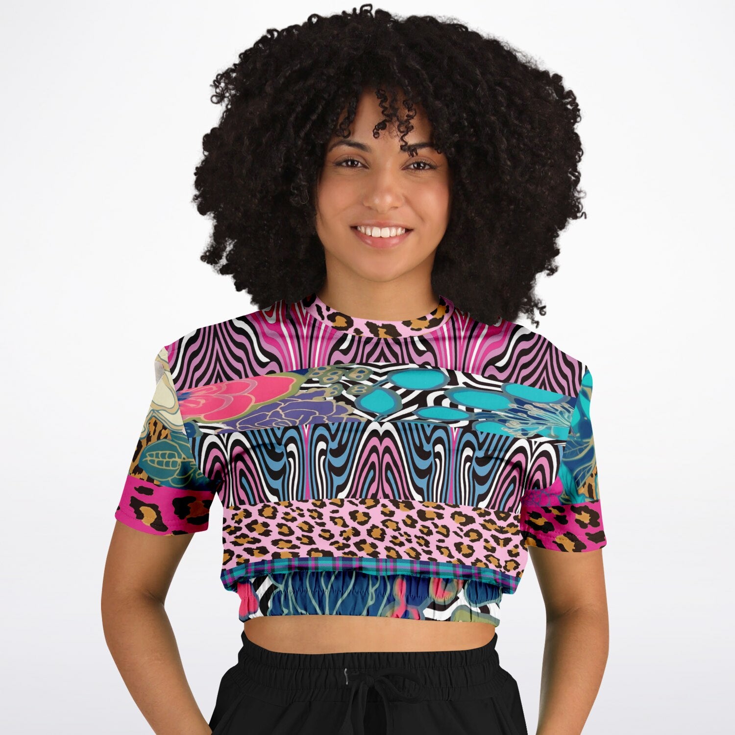 Plumed Horse Vibrant Zebra Eco-Poly Short Sleeve Cropped Pullover