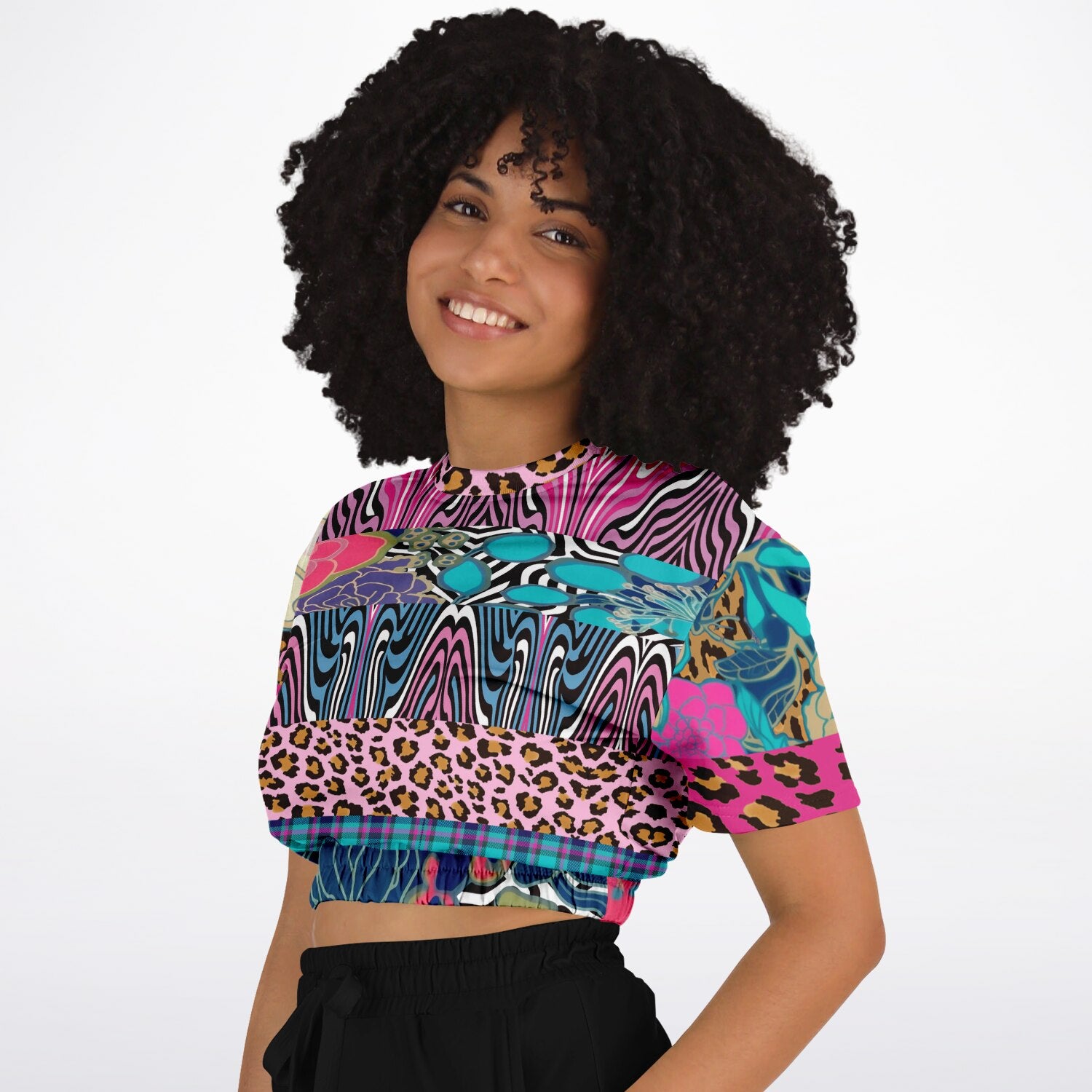 Plumed Horse Vibrant Zebra Eco-Poly Short Sleeve Cropped Pullover