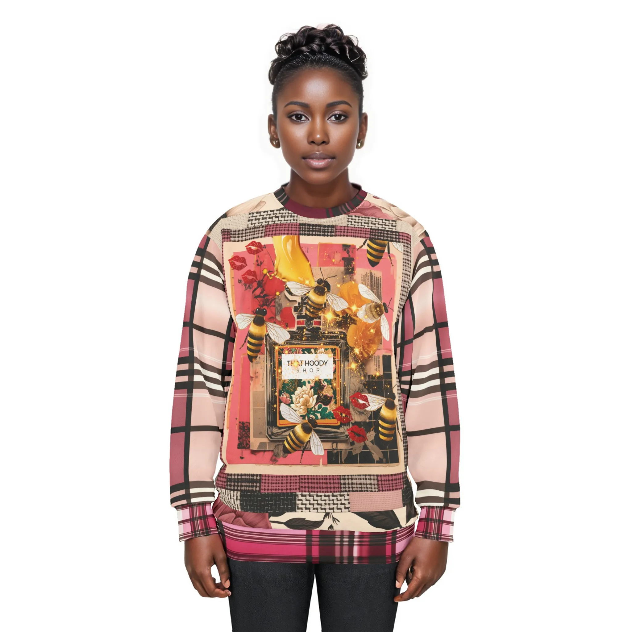 Poison Bee Juice Plaid Floral Tweed Mid-Weight Polyester Unisex Sweatshirt (Gold Label)