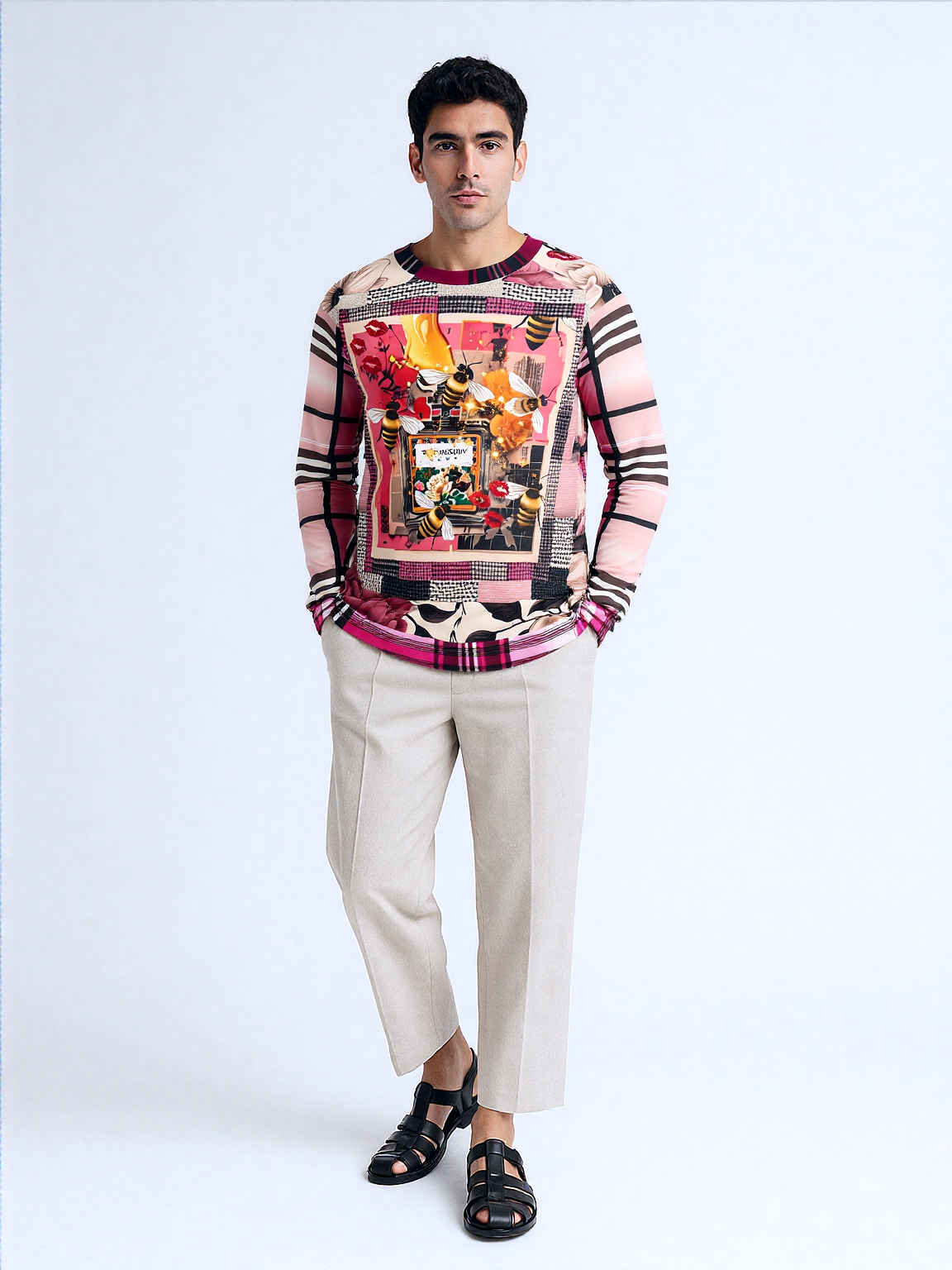 Poison Bee Juice Plaid Floral Tweed Mid-Weight Polyester Unisex Sweatshirt (Gold Label)