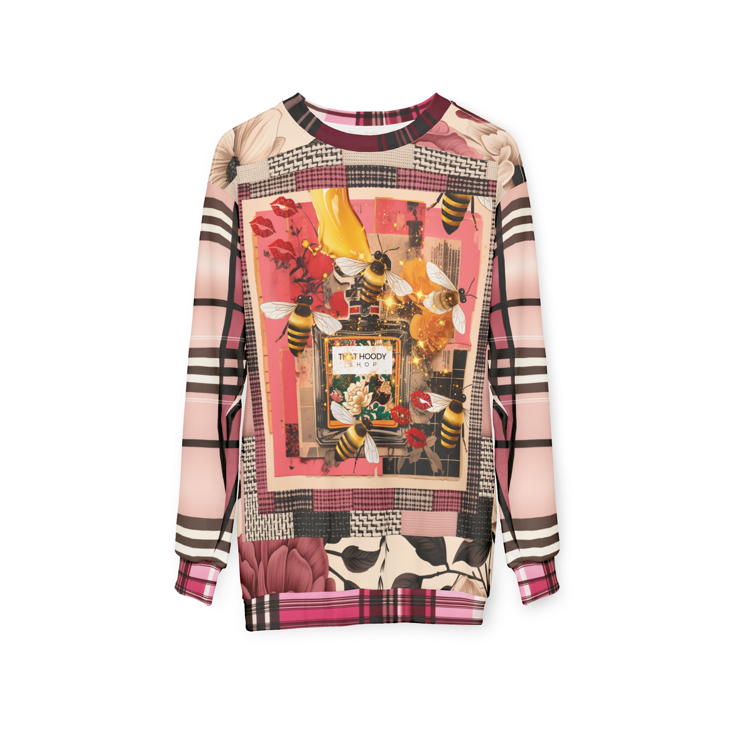 Poison Bee Juice Plaid Floral Tweed Mid-Weight Polyester Unisex Sweatshirt (Gold Label)