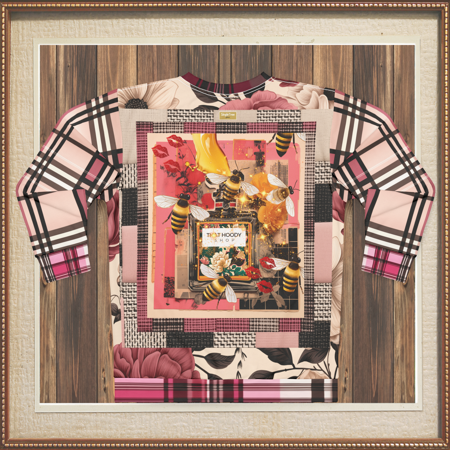 Poison Bee Juice Plaid Floral Tweed Mid-Weight Polyester Unisex Sweatshirt (Gold Label)