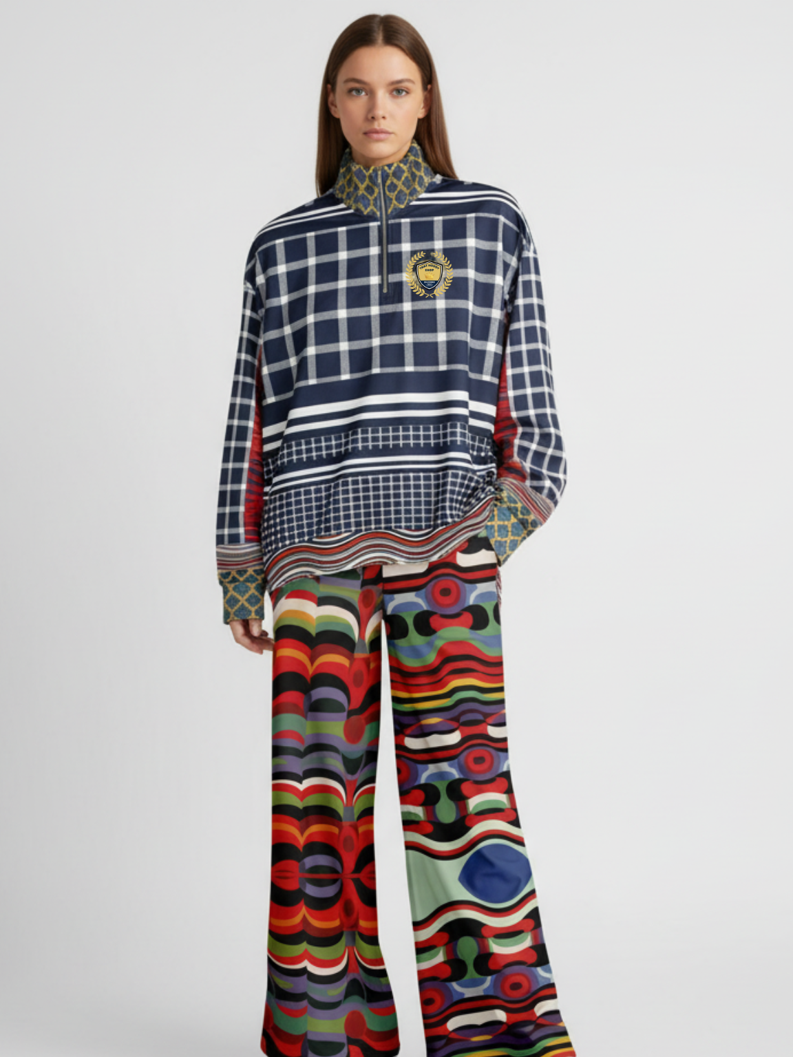 Sunset in Cassis Abstract Rainbow Stripe Eco-Poly Wide Leg Pants