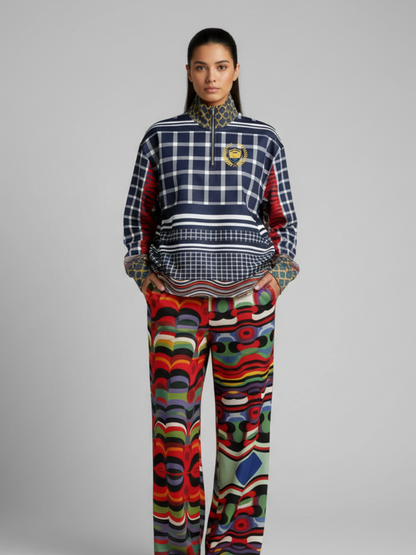 Sunset in Cassis Abstract Rainbow Stripe Eco-Poly Short Sleeve Cropped Pullover