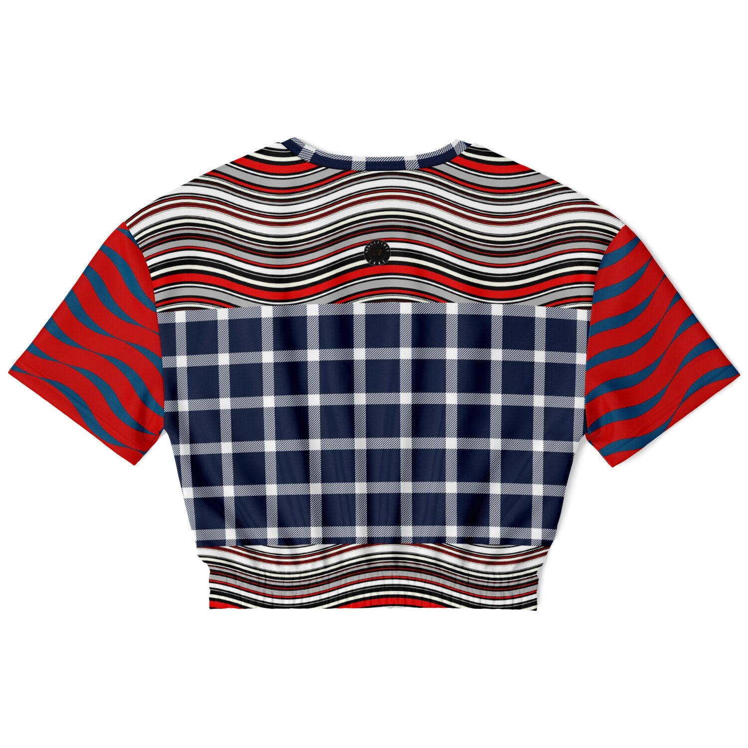 Polyamory in Red and Blue Wavy Stripes Eco-Poly Short Sleeve Cropped Pullover