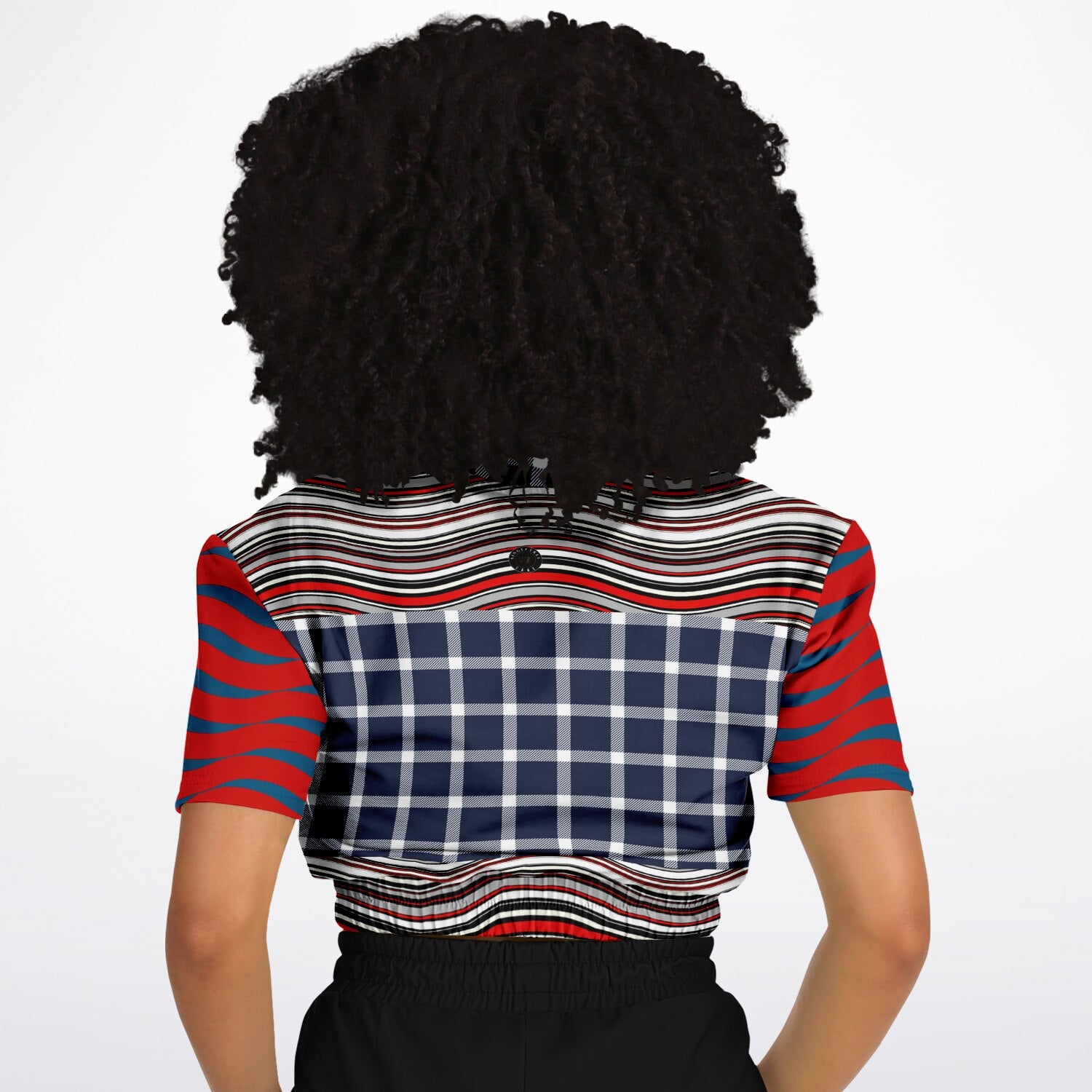Polyamory in Red and Blue Wavy Stripes Eco-Poly Short Sleeve Cropped Pullover