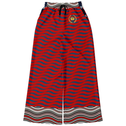 Polyamory in Red and Blue Wavy Stripes Eco-Poly  Eco-Poly Wide Leg Pants