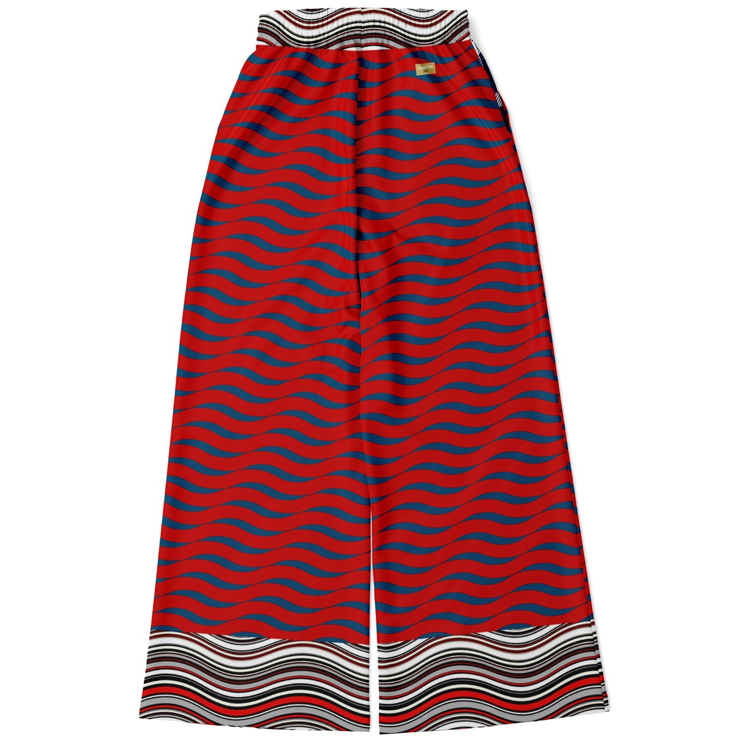 Polyamory in Red and Blue Wavy Stripes Eco-Poly  Eco-Poly Wide Leg Pants
