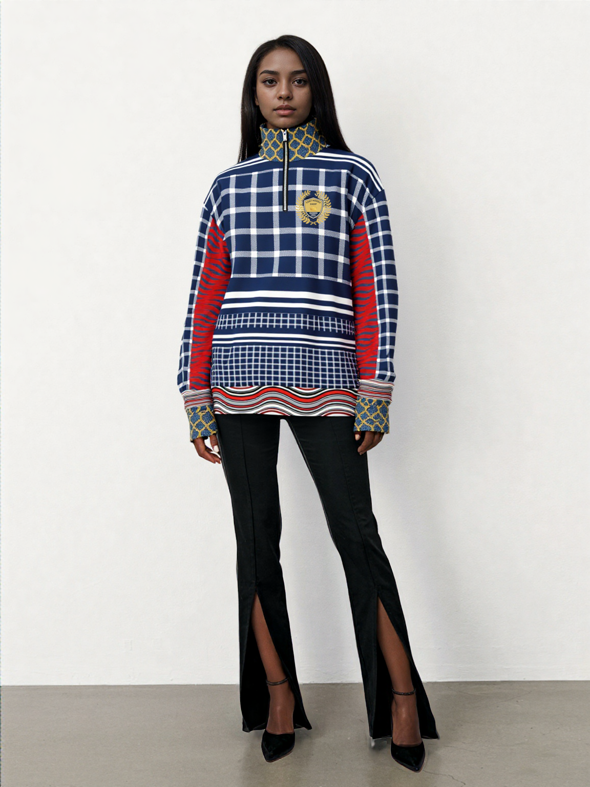 Polyamory in Red and Blue Plaid Stripe Heavyweight Quarter Zip Unisex Pullover