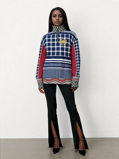 Polyamory in Red and Blue Plaid Stripe Heavyweight Quarter Zip Unisex Pullover