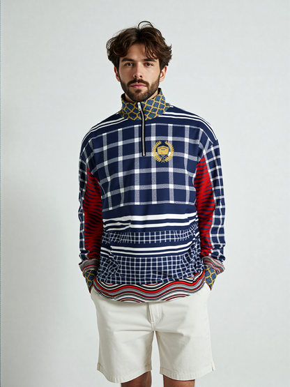 Polyamory in Red and Blue Plaid Stripe Heavyweight Quarter Zip Unisex Pullover