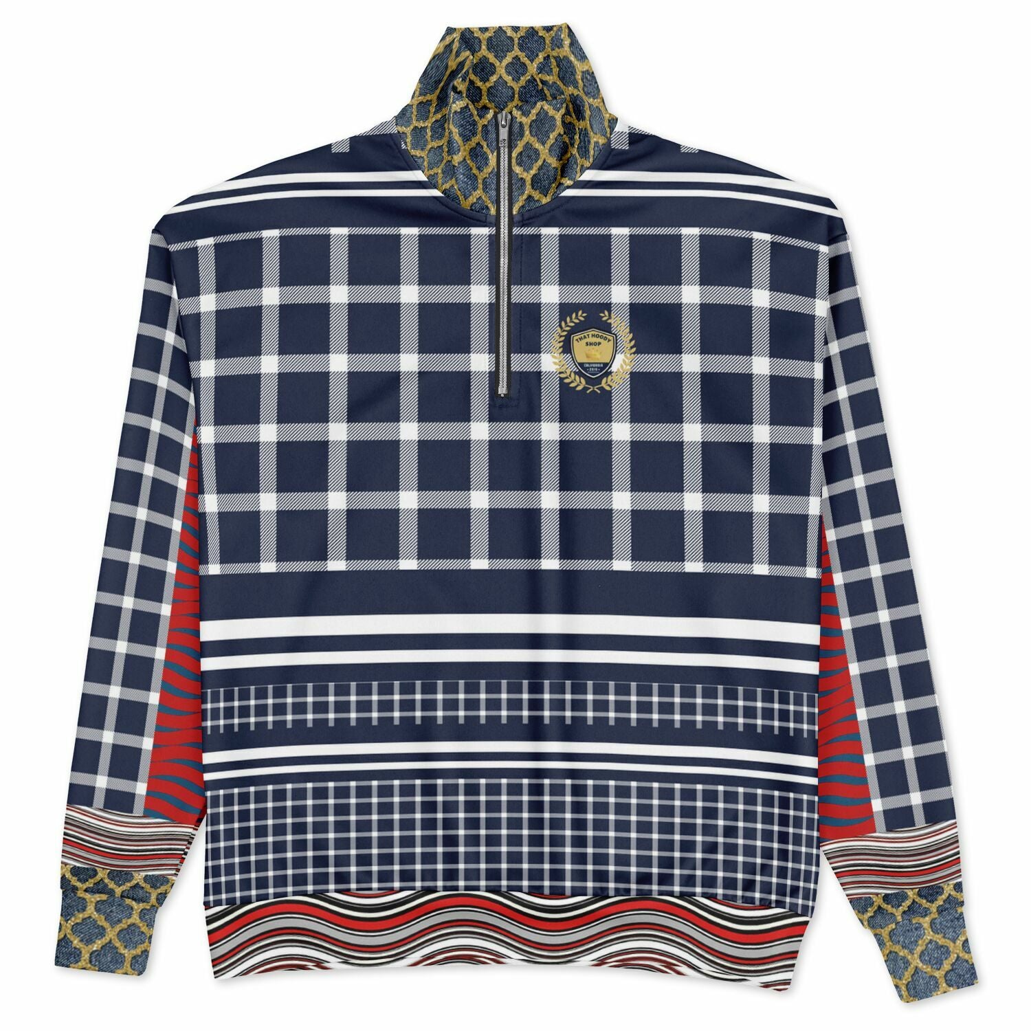 Polyamory in Red and Blue Plaid Stripe Heavyweight Quarter Zip Unisex Pullover