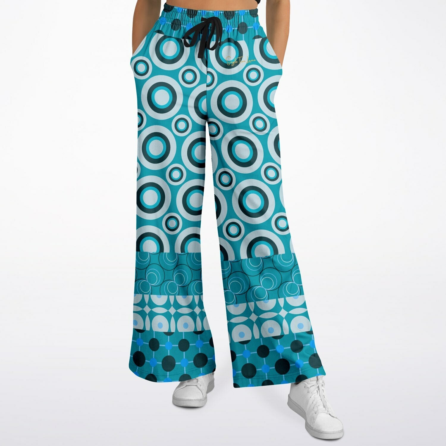 Popstar in Patchwork Circles Eco-Poly Wide Leg Pants