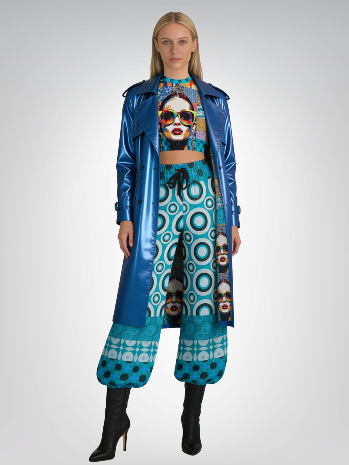 Popstar in Patchwork Circles Eco-Poly Wide Leg Pants