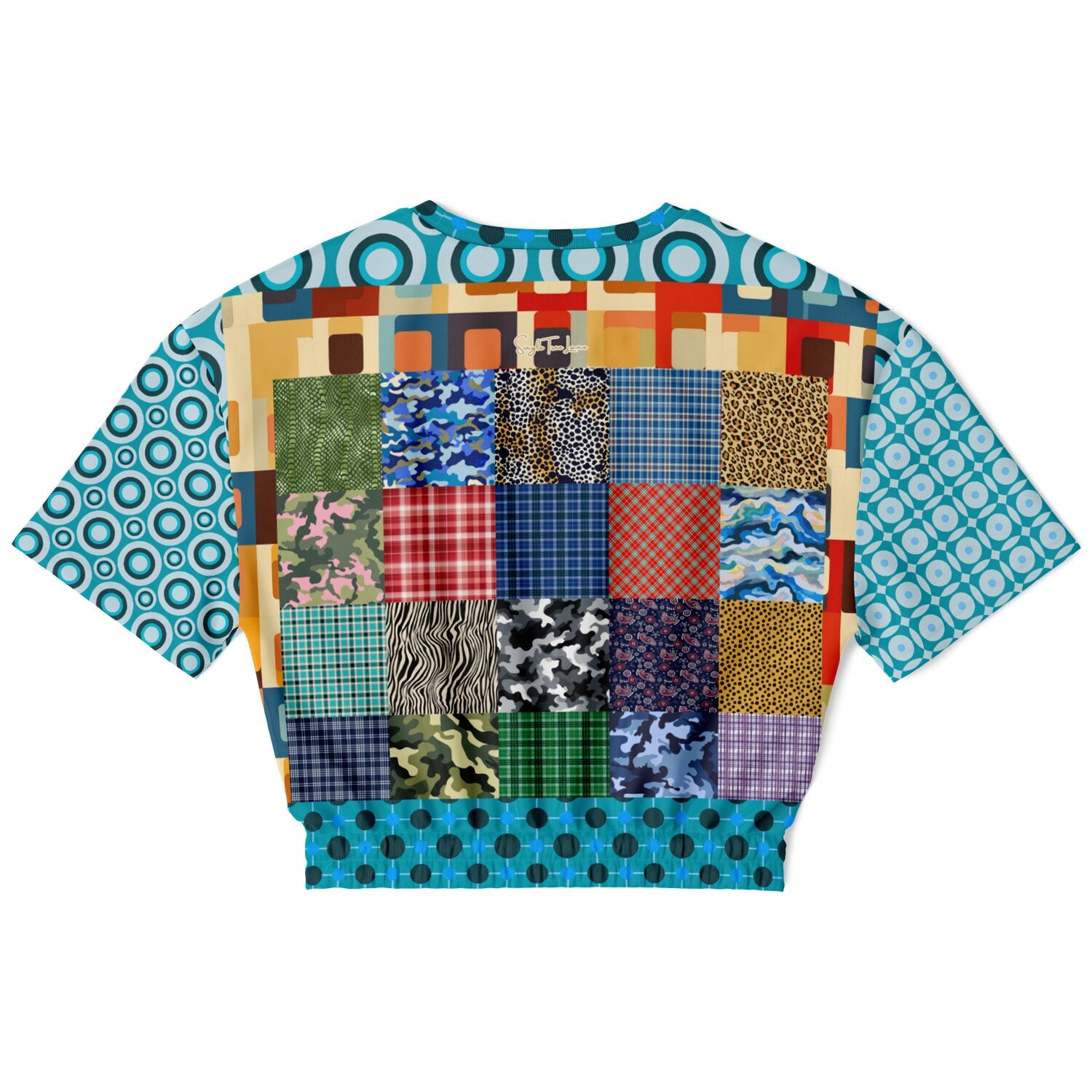 Popstar in Patchwork Fantasy Eco-Poly Short Sleeve Cropped Pullover