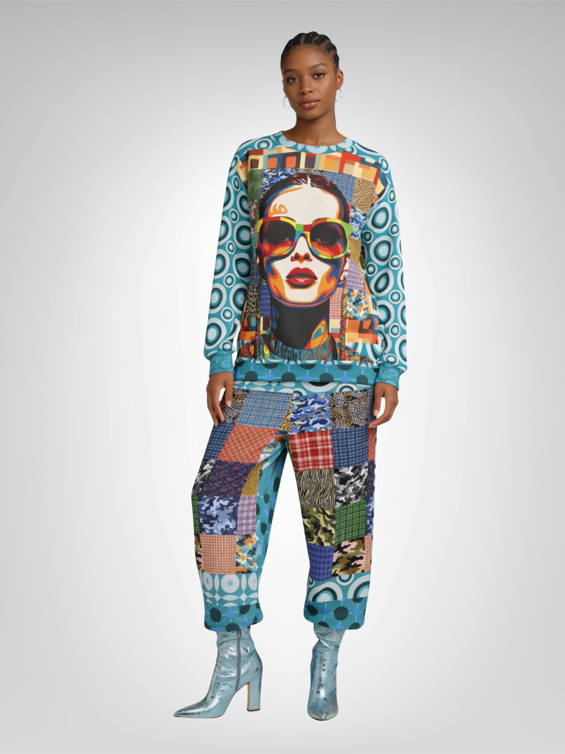 Popstar in Patchwork Fantasy Eco-Poly Wide Leg Pants