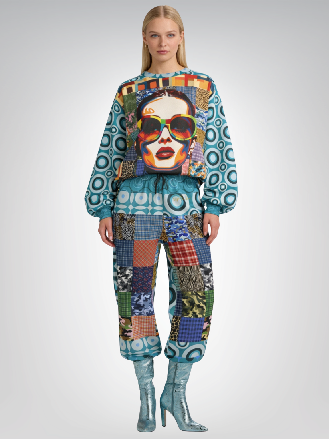 Popstar in Patchwork Fantasy Eco-Poly Wide Leg Pants