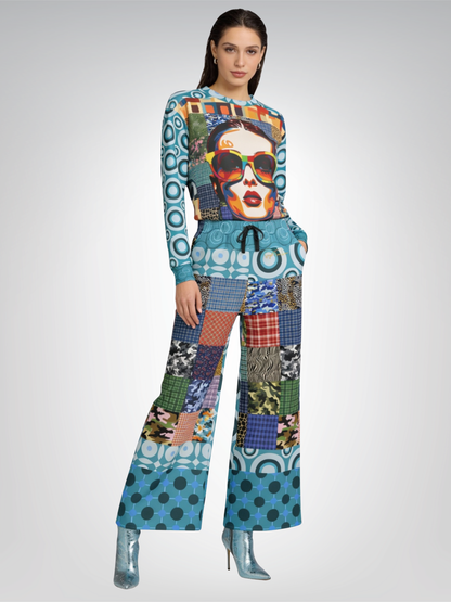 Popstar in Patchwork Fantasy Eco-Poly Wide Leg Pants