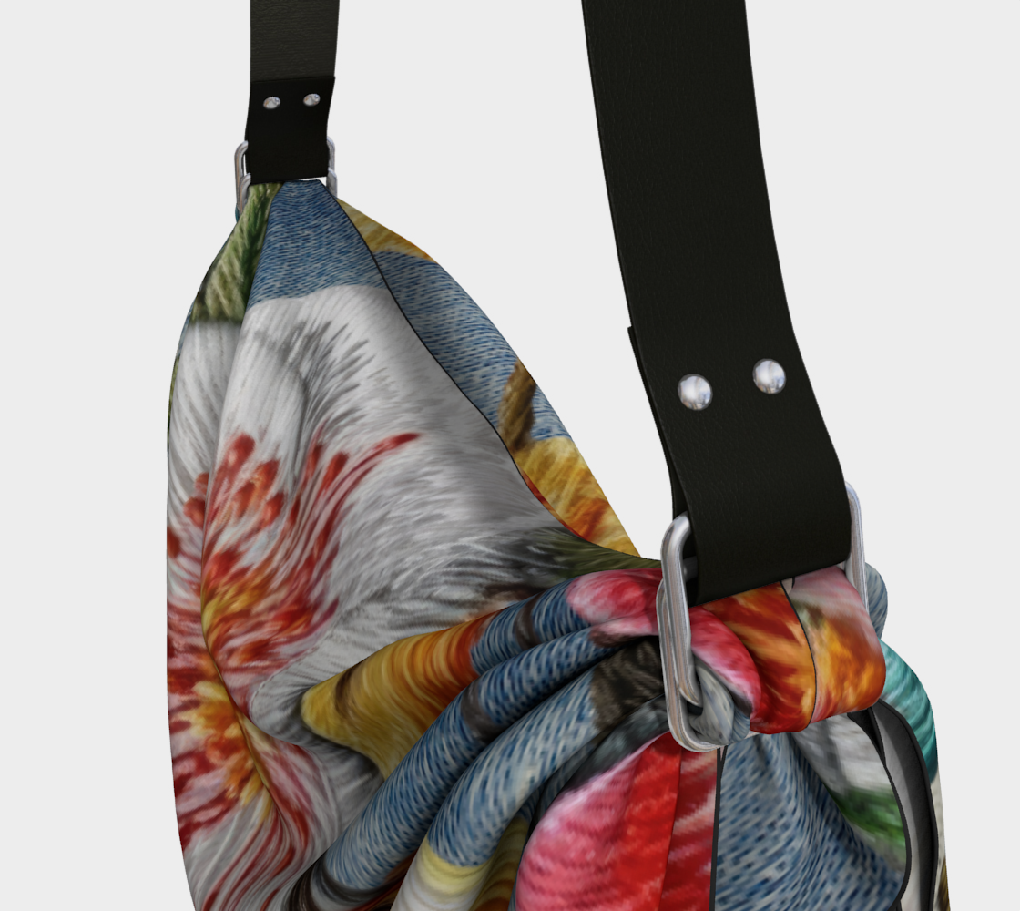 Hippie Girl Heathered Denim Floral Print Hobo Scarf Bag