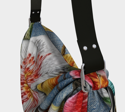 Hippie Girl Heathered Denim Floral Print Hobo Scarf Bag