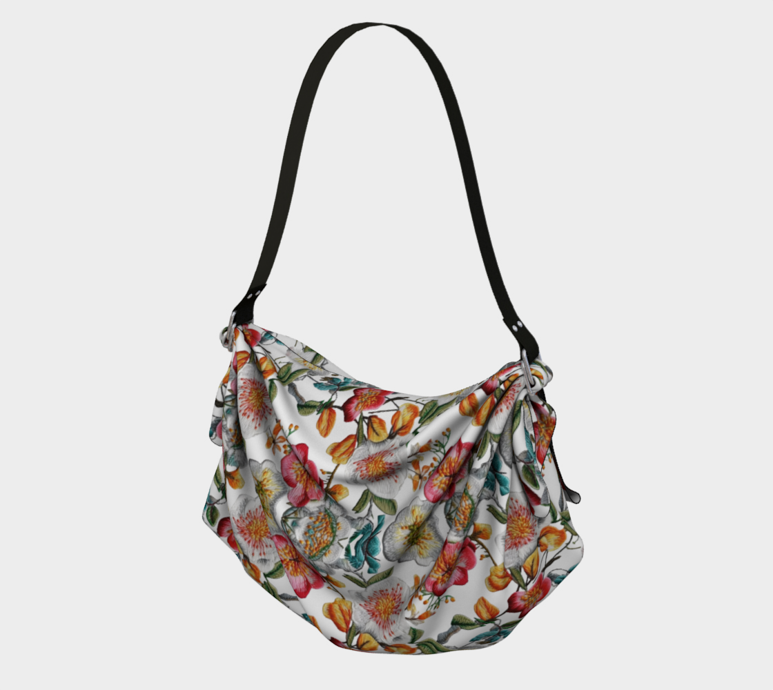 Floral Party in White Hobo Scarf Bag