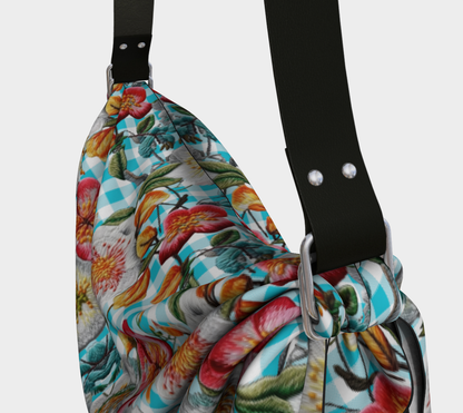 Floral Party in Blue Gingham Hobo Scarf Bag
