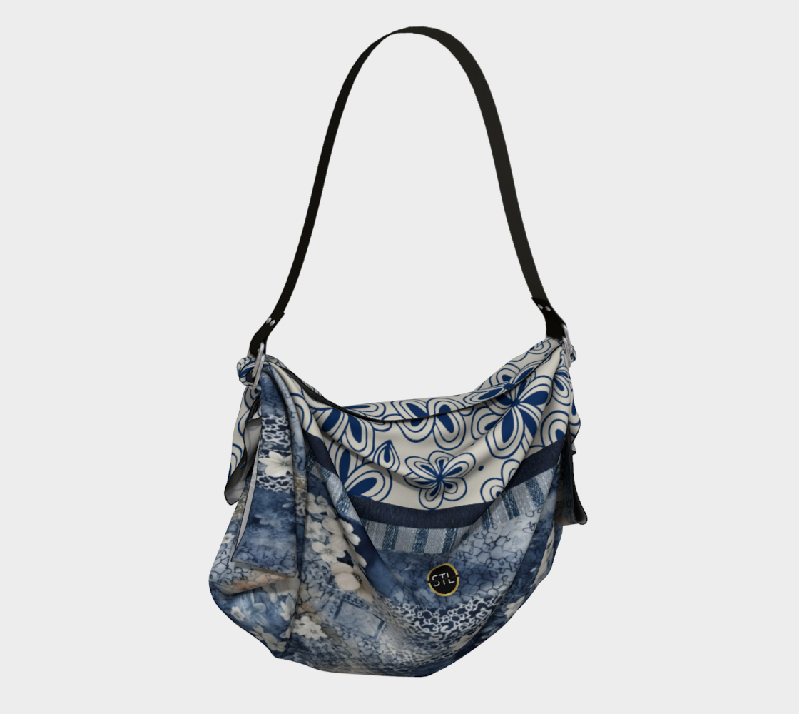 Blue Chambray Denim Lace Floral Hobo Scarf Bag