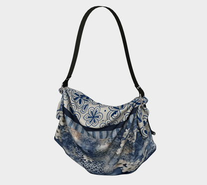 Blue Chambray Denim Lace Floral Hobo Scarf Bag