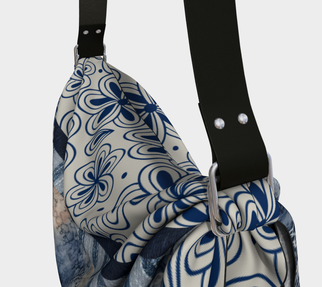 Blue Chambray Denim Lace Floral Hobo Scarf Bag