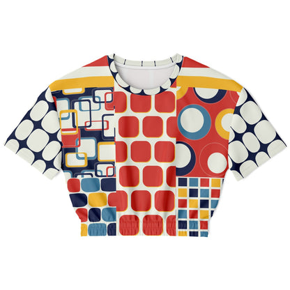 Primary Skool Geo Print Eco-Poly Short Sleeve Cropped Pullover