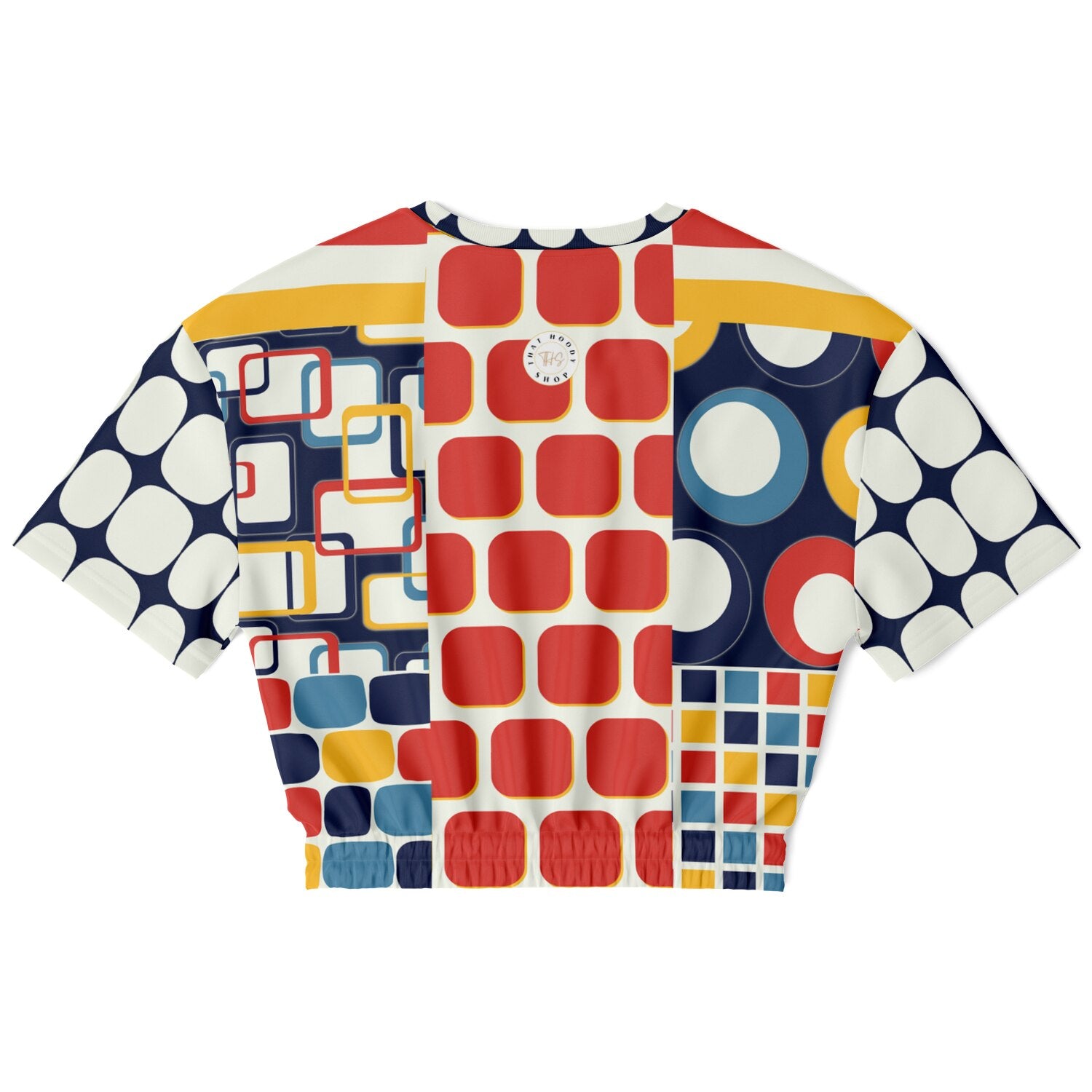 Primary Skool Geo Print Eco-Poly Short Sleeve Cropped Pullover