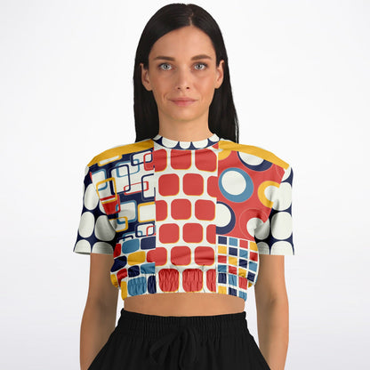 Primary Skool Geo Print Eco-Poly Short Sleeve Cropped Pullover