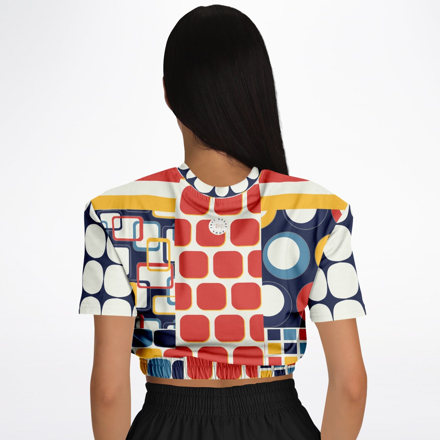 Primary Skool Geo Print Eco-Poly Short Sleeve Cropped Pullover