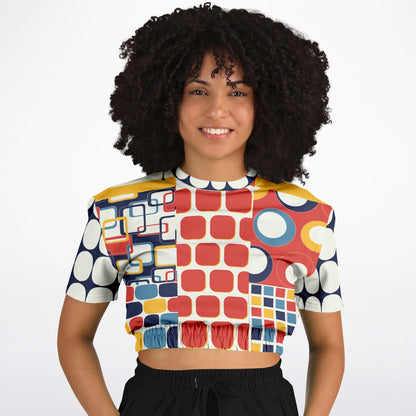 Primary Skool Geo Print Eco-Poly Short Sleeve Cropped Pullover
