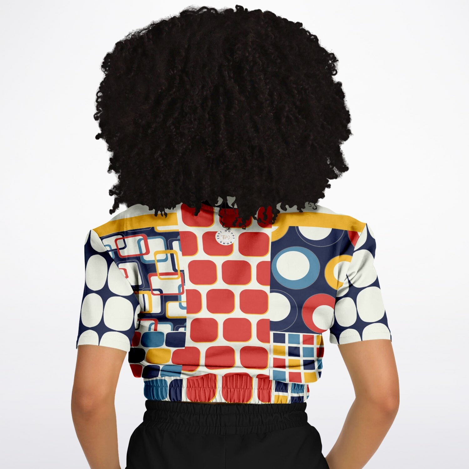 Primary Skool Geo Print Eco-Poly Short Sleeve Cropped Pullover