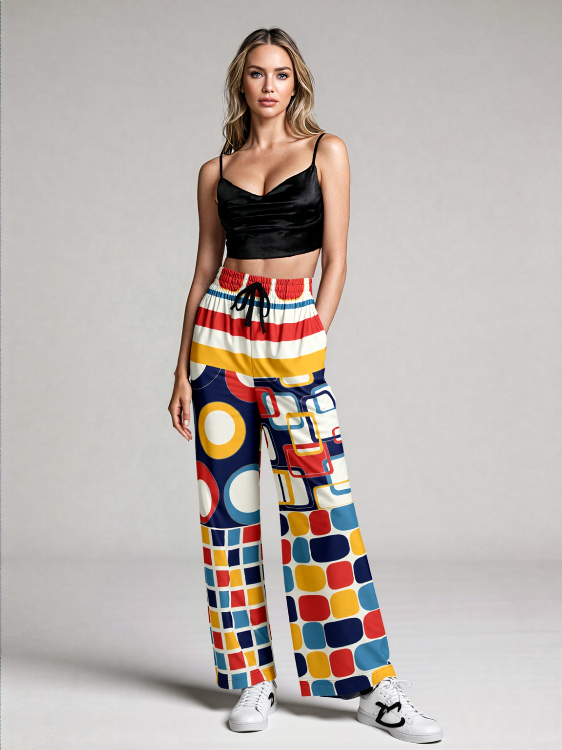 Primary Skool Geometric Print Eco-Poly Wide Leg Pants