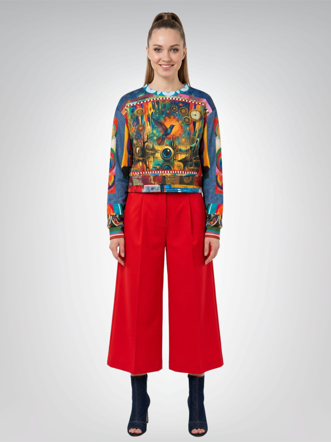 Psychedelic Hummingbird of the Glowing Lake Cropped Sweatshirt (Gold Label)