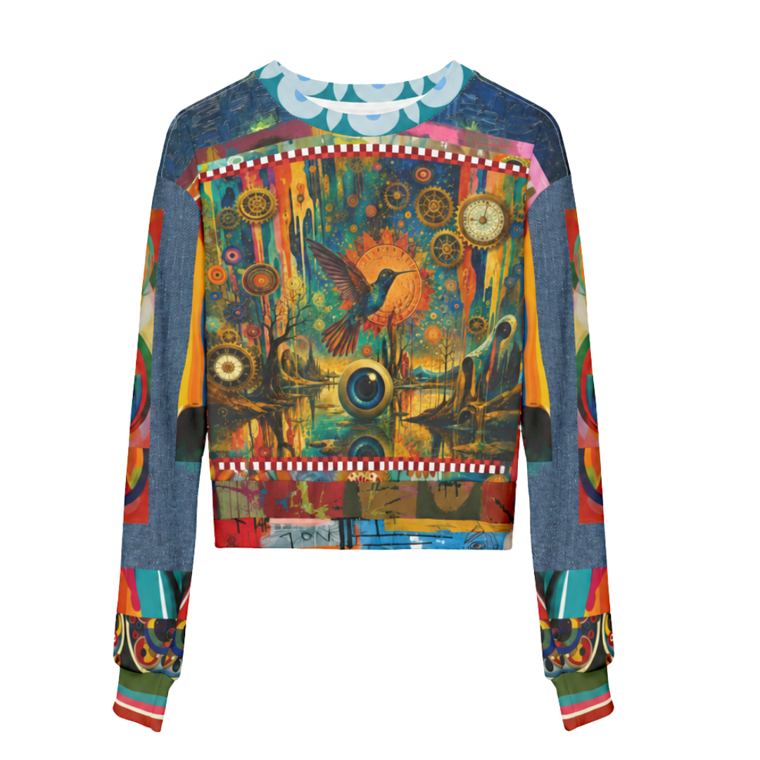 Psychedelic Hummingbird of the Glowing Lake Cropped Sweatshirt (Gold Label)