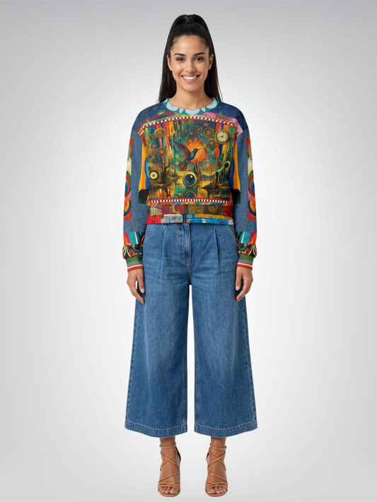 Psychedelic Hummingbird of the Glowing Lake Cropped Sweatshirt (Gold Label)