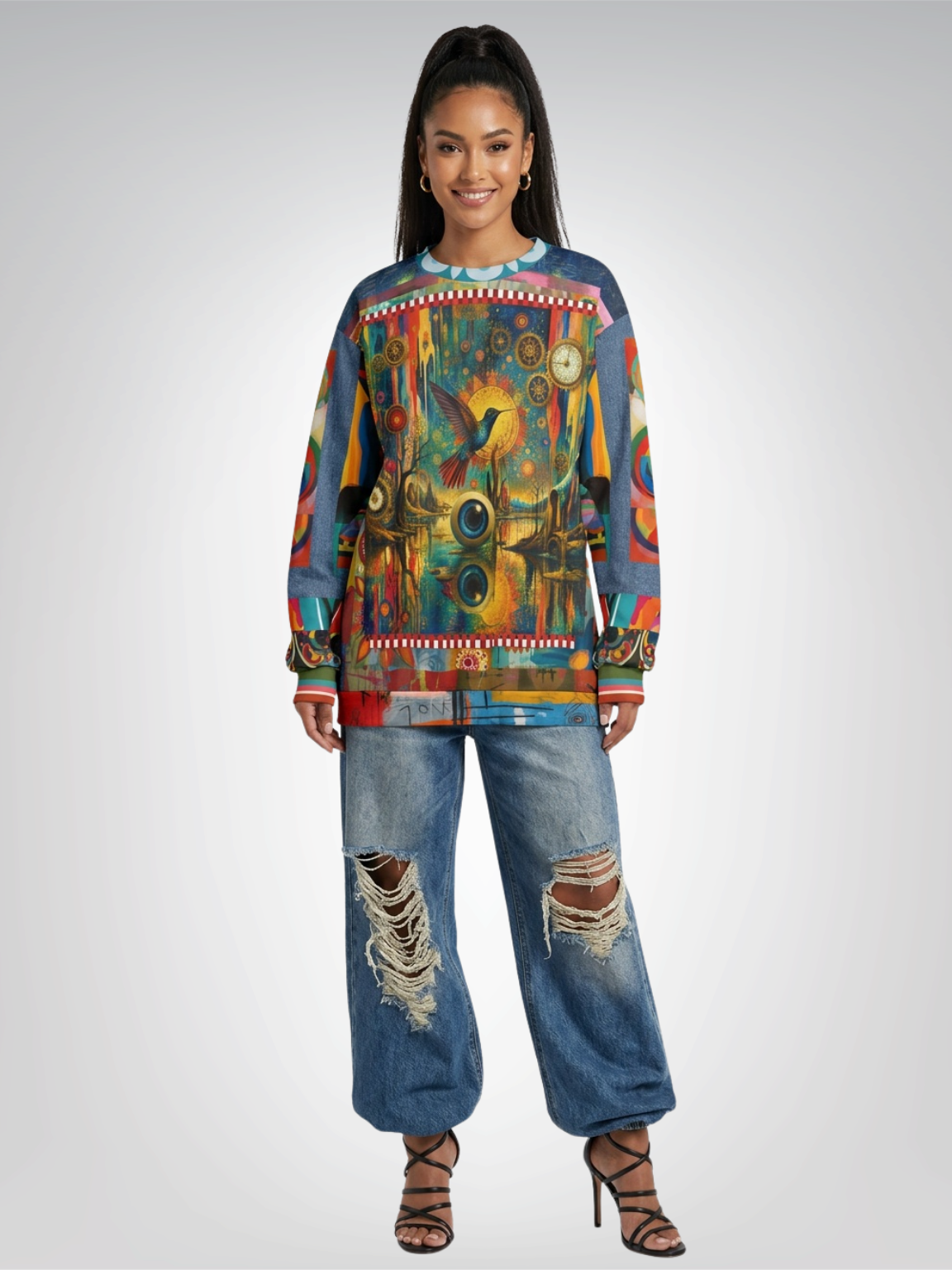 Psychedelic Hummingbird of the Glowing Lake Unisex Sweatshirt (Gold Label)