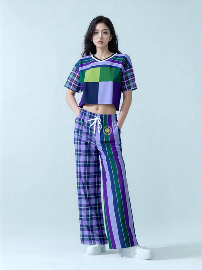 Purple Crush Rugby Stripe Plaid Eco-Poly Crop Jersey