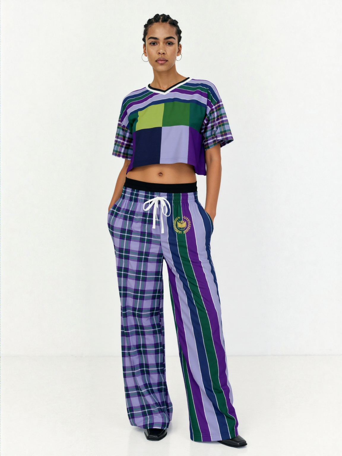 Purple Crush Rugby Stripe Plaid Eco-Poly Crop Jersey