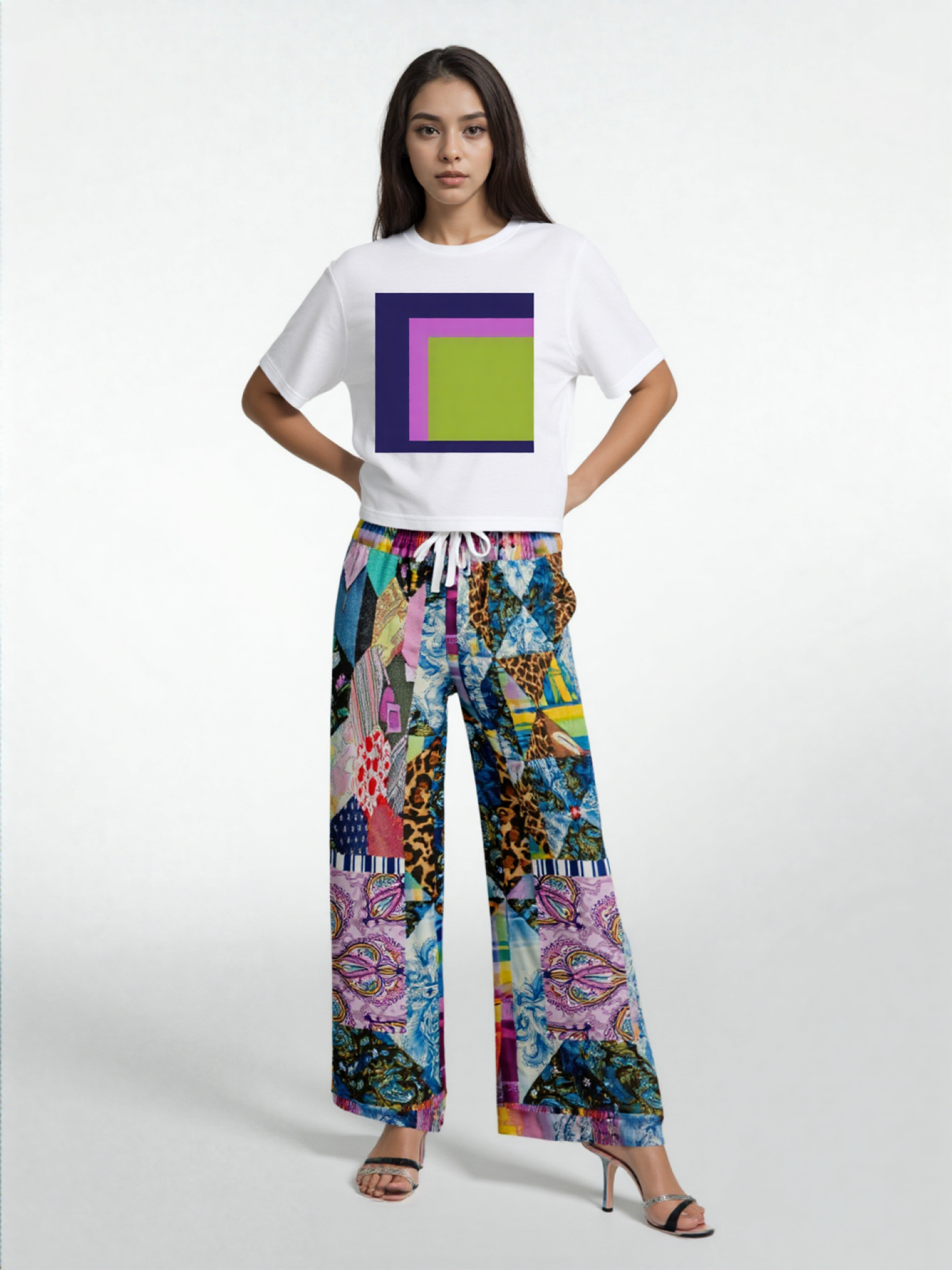 Gypsy Queen Juxtapose Purple Patchwork Quilt Eco-Poly Wide Leg Pants