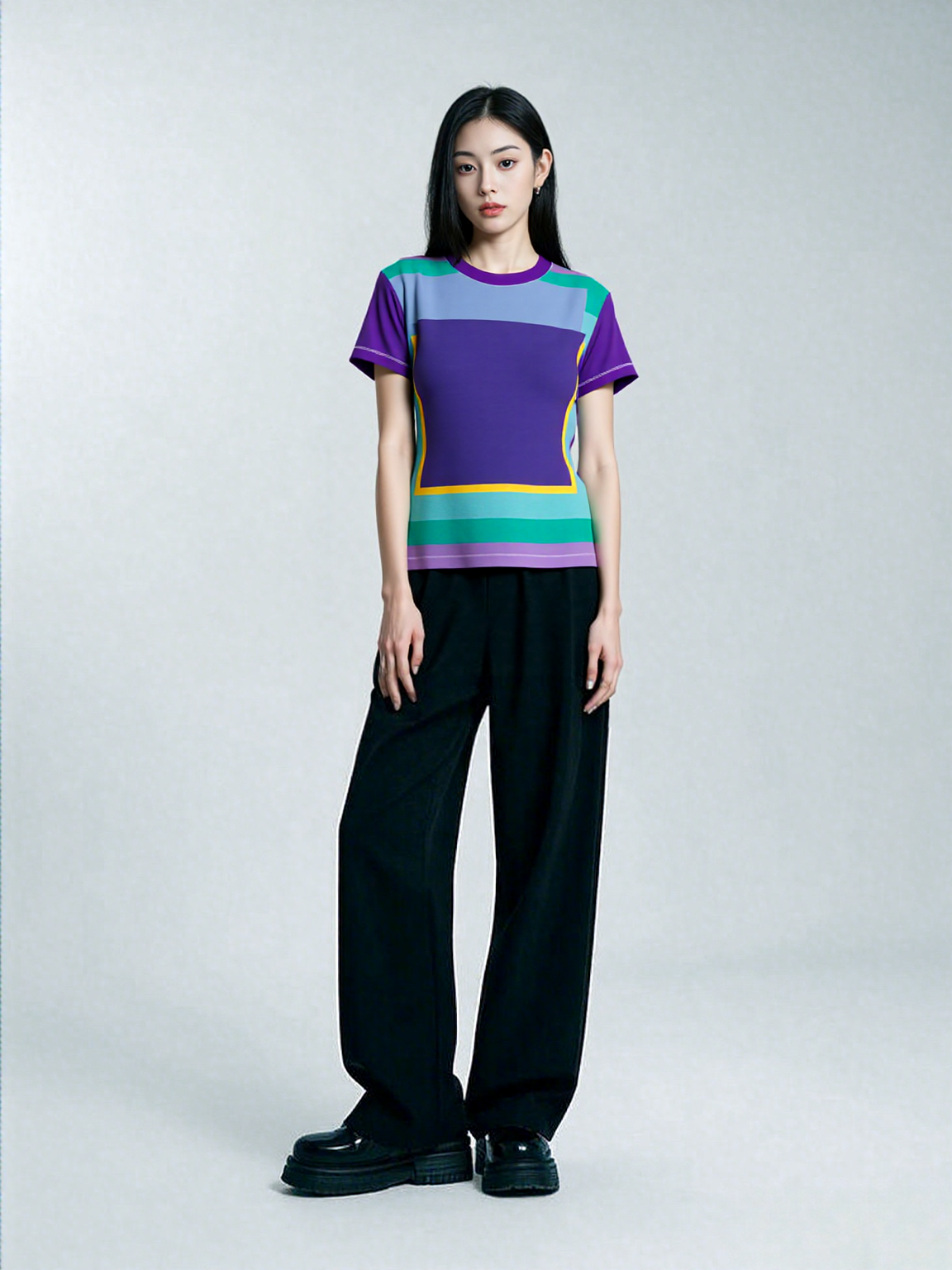 Purple Squared to the Max Geometric Print Colorful AOP Women&