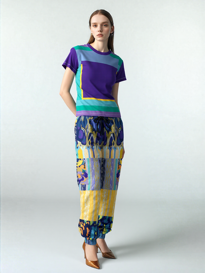 Purple Squared to the Max Geometric Print Colorful AOP Women&