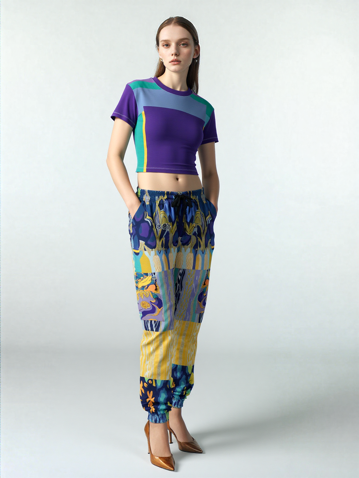Purple Squared to the Max Geometric Print Colorful AOP Women&