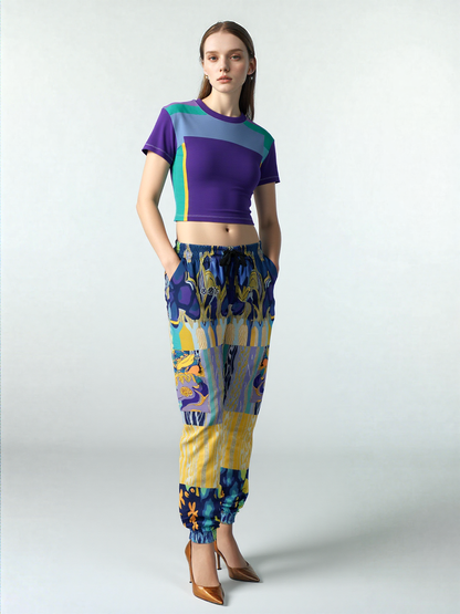 Purple Squared to the Max Geometric Print Colorful AOP Women&