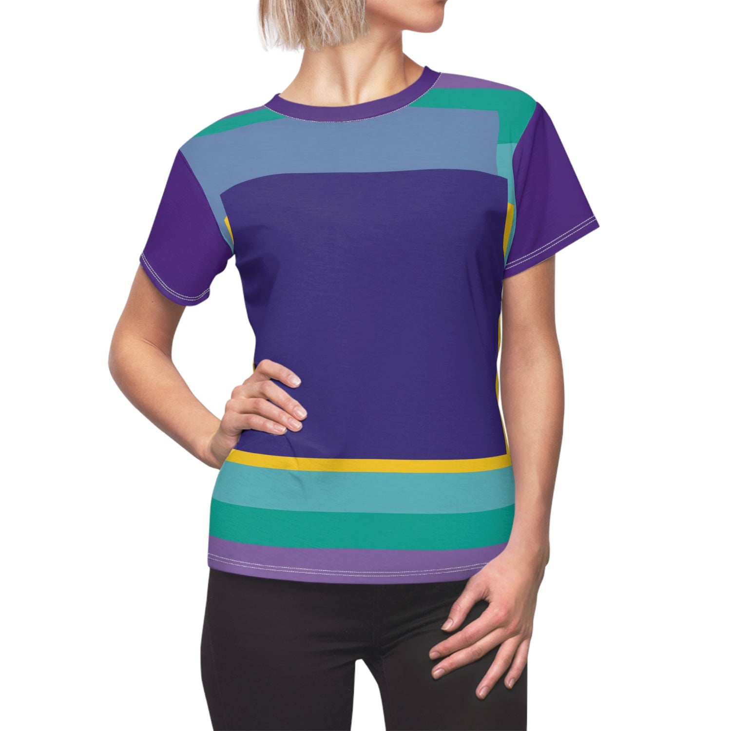Purple Squared to the Max Geometric Print Colorful AOP Women&