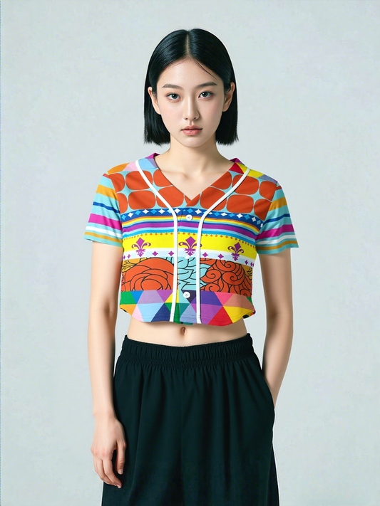 Queenie Floral Stripe Hippie Eco-Poly Cropped Baseball Jersey